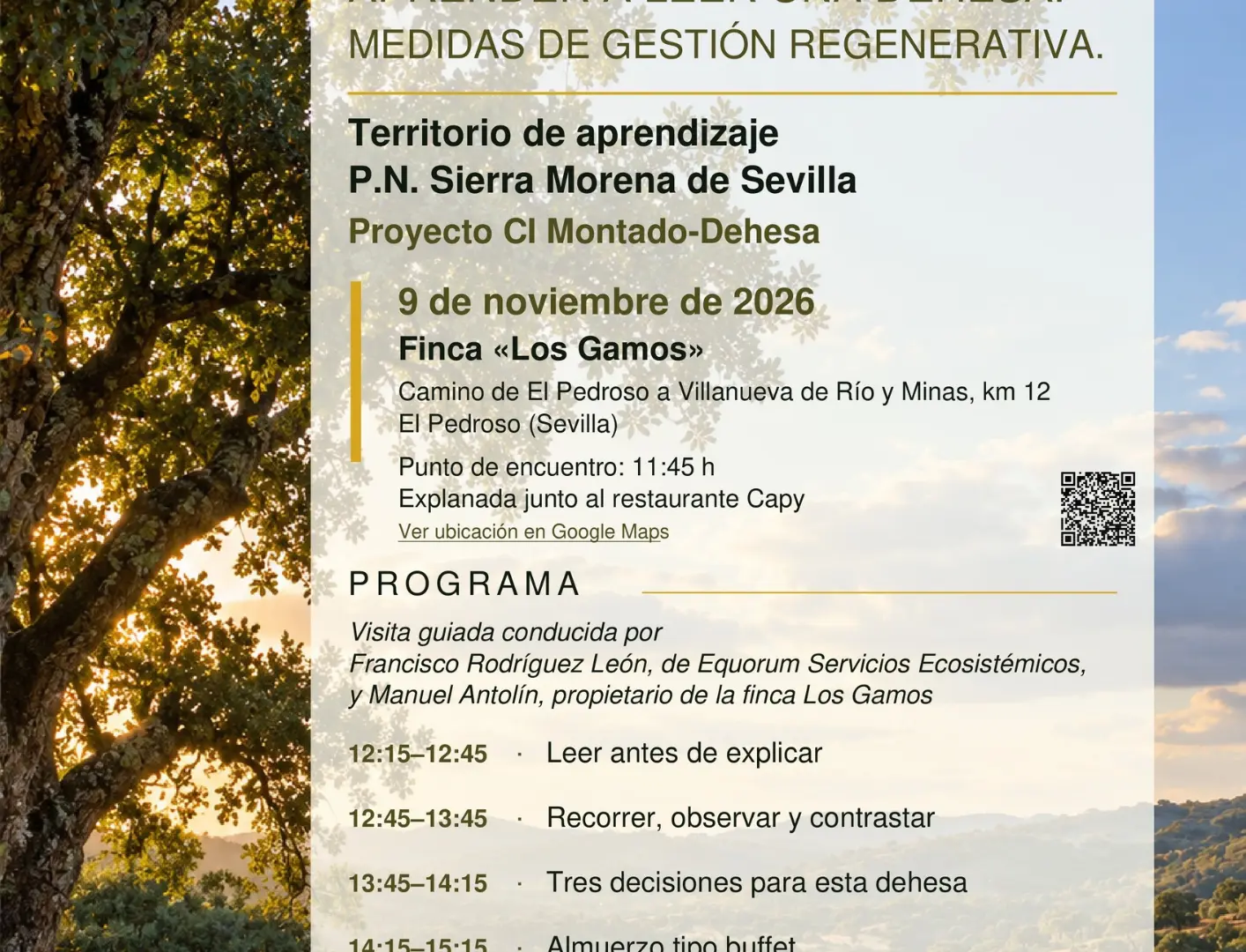 Workshop "Aprender a leer una dehesa. Medidas de gestión generativa". Territorio de aprendizaje P.N. Sierra Morena de Sevilla. Proyecto CI Montado-Dehesa