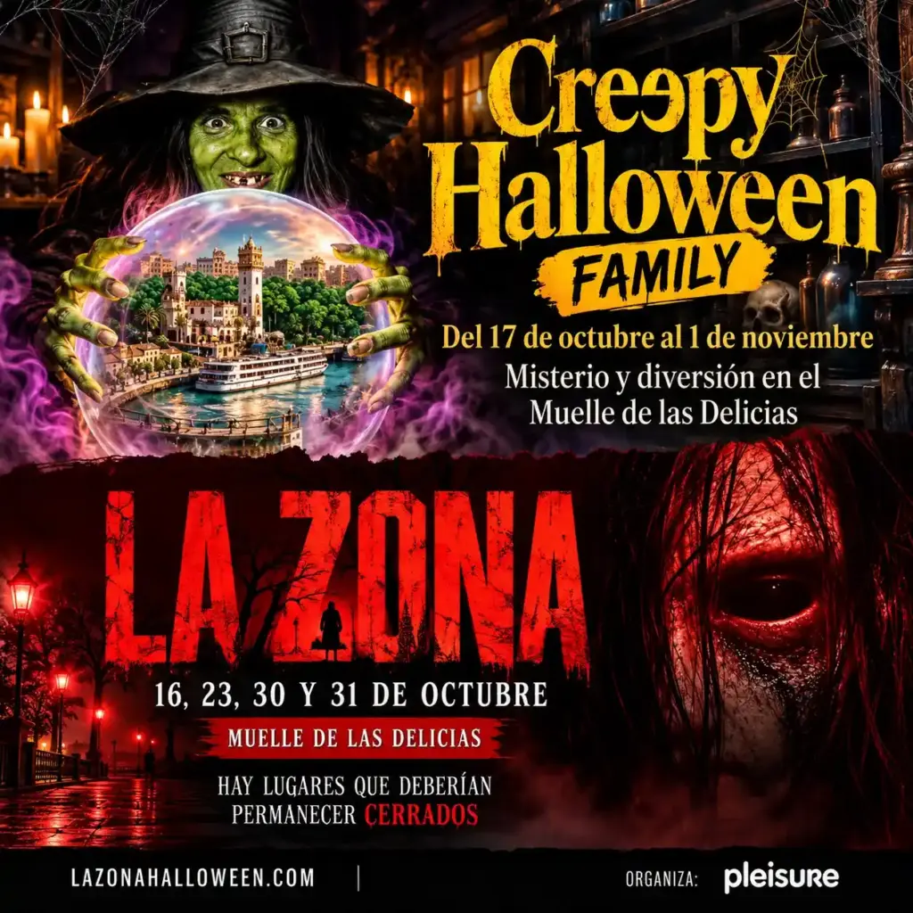 Plakat von Creepy Halloween Family und La Zona im Muelle de las Delicias