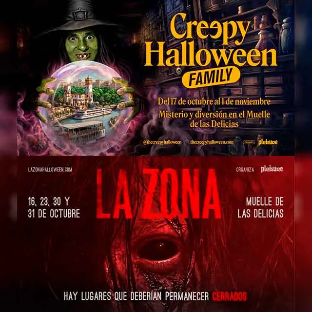 Plakat von La Zona und Creepy Halloween Family am Muelle de las Delicias